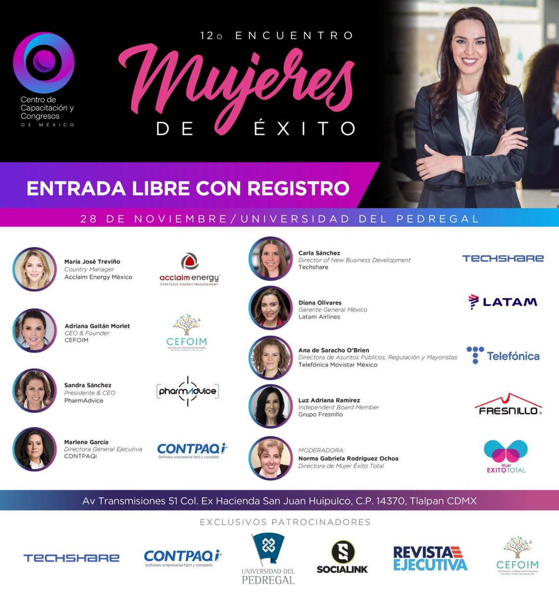 SandraSanchezyO's tweet photo. REMEMBER the 12° Encuentro Mujeres de Éxito 2024!
📅 Nov 28th 🕒 9:00am-6:00pm (CDMX) 📍 Universidad del Pedregal, CDMX Don't miss my talk at 11:00am!
✨ Event Highlights:
•Keynote speeches
•Panel discussions
•Networking
🔗 Register https://t.co/gpdoqbMU0E https://t.co/2MzrKeG2n4