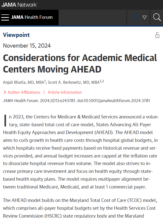 JAMAHealthForum's tweet photo. Viewpoint by @anjbhatla and @ScottABerkowitz: Academic medical centers (AMCs) require unique considerations due to their role in providing specialized care, innovative services, and high-cost drugs. https://t.co/86UYoc6EVd https://t.co/OD4inpHOZC