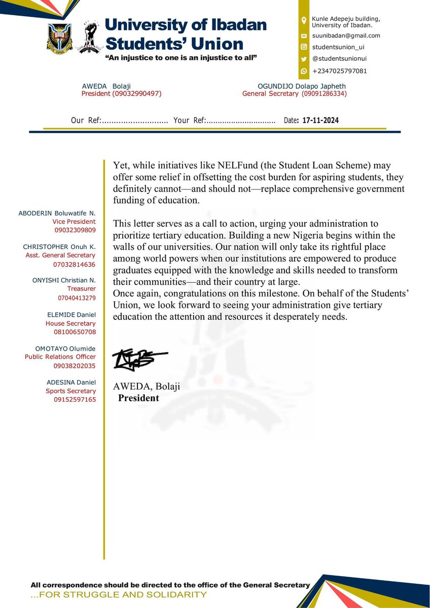 University of Ibadan at 76: An Open Letter to the President of Federal Republic of Nigeria.
Your Excellency,

As the Visitor to the University of Ibadan, I join in commemorating the 76th anniversary and Founders’ Day of our great institution.
For 76 years, the