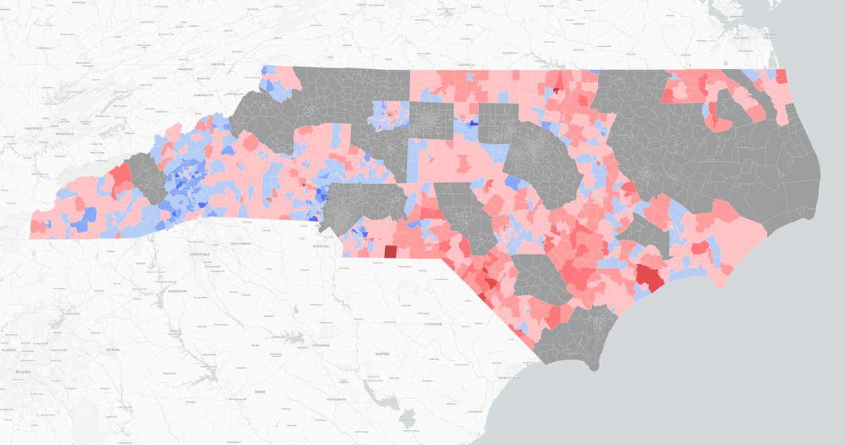 UniteCarolina's tweet image. For the counties where we have precinct sorted results here is the 2020-2024 swing map for President
