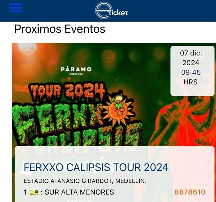fedecastrillong's tweet photo. Vendo Feid Medellín 07 de diciembre de 2024, Una (01) sur alta menores. https://t.co/w8UyqtnGpZ