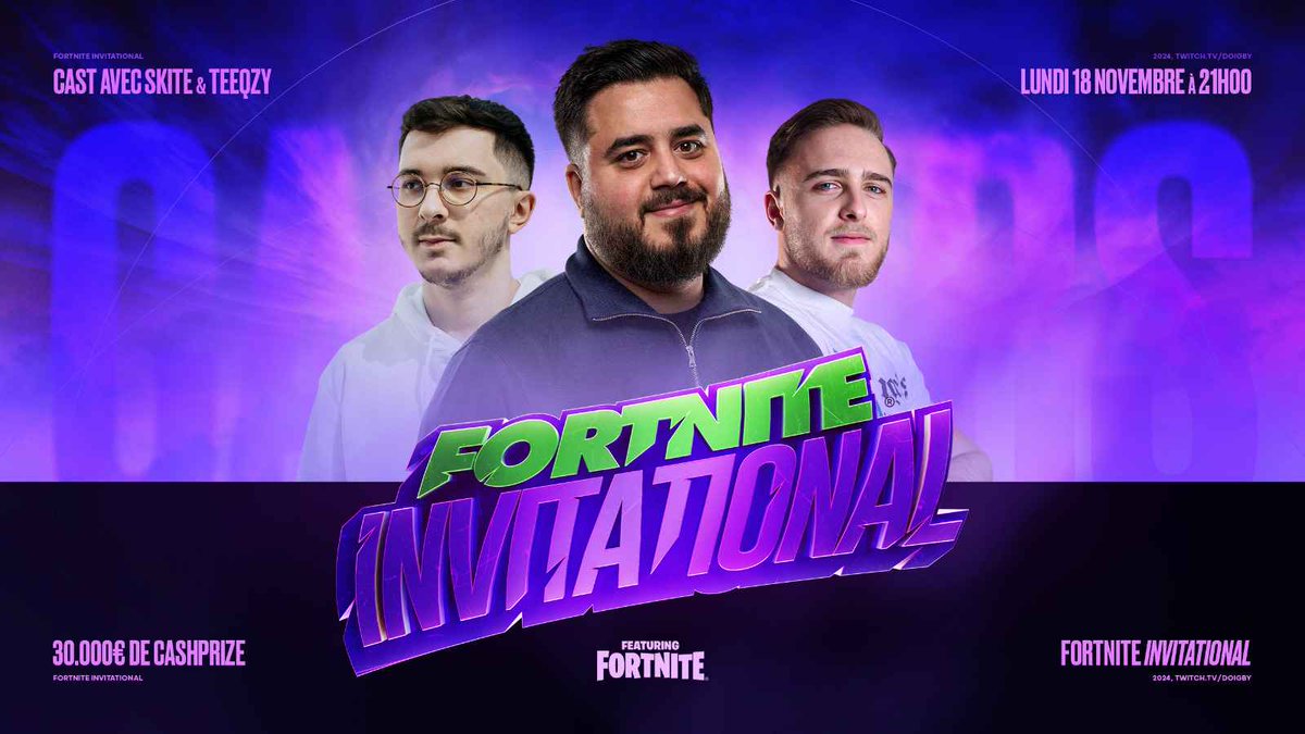 .<a href="/RxTSkite/">Skite</a> &amp; <a href="/Teeqzyk/">Teeqzy</a> nous feront plaisir d'être avec nous au cast du #FortniteInvitational 🏆

Rendez-vous demain à 21h00 ❗️

Collaboration commerciale avec <a href="/FortniteFR/">Fortnite 🇫🇷 officiel</a>