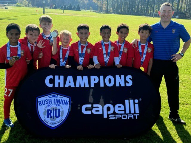 U9 Boys Elite 1 team coached by Gregg Tavani are Rush Tournament champions winning the U9 Boys top division. ⚽️ #weareafu