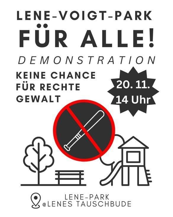 EviSmokes's tweet photo. An alle aus #Leipzig ⬇️
Am Mittwoch, 20.11.24 um 14 Uhr im Lene-Voigt-Park in #Leipzig ⬇️
Nach den Angriffen in den letzten Monaten findet folgende Demo statt:
Keine Chance für rechte Gewalt!
#SolidarischgegenrechteGewalt ✊️
Bitte um RT für Reichweite 🙏
#FCKNZS
#le2011 https://t.co/Lrg8V1HXPb
