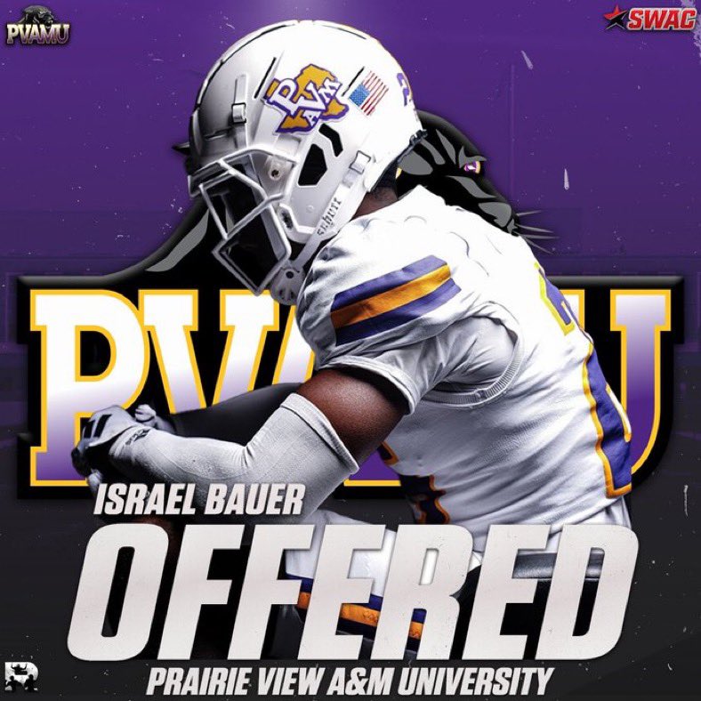 israel_bauer2's tweet photo. WOW. After tons of communication and an amazing phone call with @Coach_lenke, I am extremely blessed to receive my first DIVISION 1 offer to play corner at @PVAMU https://t.co/YAiMBurbIU