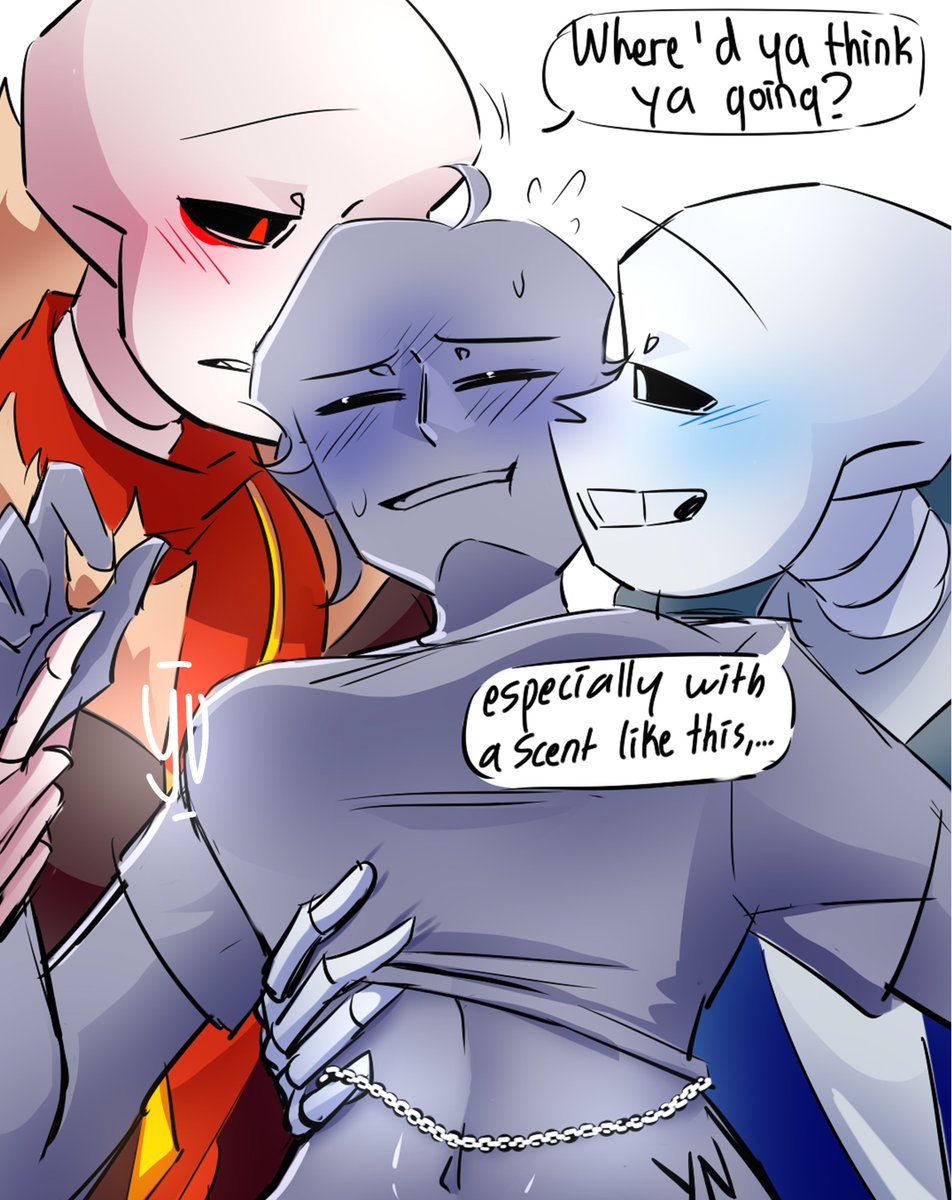 POV: you wanted to see their reaction by pretending to leave after you used that pheromone perfume. you end up being their pillow that night :D

hahaha it's finally up, literally different from what i said on the other post :>
#undertaleAU #fellsans #classicsans #Fanart