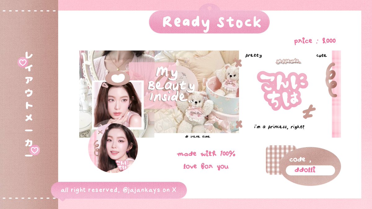 jajankays's tweet photo. Help RT iaaa, timakaciii 🥺🫶🏻

Aku ada layout ready stock Irene, Minju dan Wonyoung yang super duper 🤏🏻 untuk price tertera, free retext dan get ava png iaa.. 

Mari jajan dan jemput di dm kuu,, seng 🥺☝🏻

#zonauang #zonajajan https://t.co/MGuUvuLVa1
