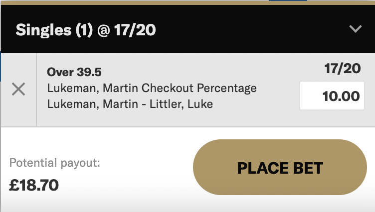 TommysDartsTips's tweet photo. 🎯 LUKEMAN vs LITTLER

LUKEMAN OVER 39.5 CHECKOUT %
@ 17/20 BetMGM - 1 Unit

DROP A ❤️ IF TAILING

Again, I feel like this line is short enough to expose, especially given the levels Lukeman will simply need to hit to stay in touch here. His checkout average across the tournament sits at 45.6%, only once dropping below the 39.5% line in his match-up with Cross in the groups. He surpassed the line in both first to 16 matches in the QFs and SFs with 43.24% & 45.71% returns, so, barring a complete drop off, should be up for repeating the feat here.

18+ https://t.co/SCHLCQJtdU