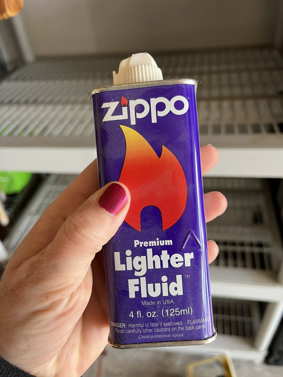 EditorBrooke's tweet photo. Cleaning the garage. Found decades-old lighter fluid. 

“Why do we have this?”

“For my Zippo, of course.”

“Why did you have a Zippo?”

“To light all my incense.” https://t.co/XbgULtJlt5