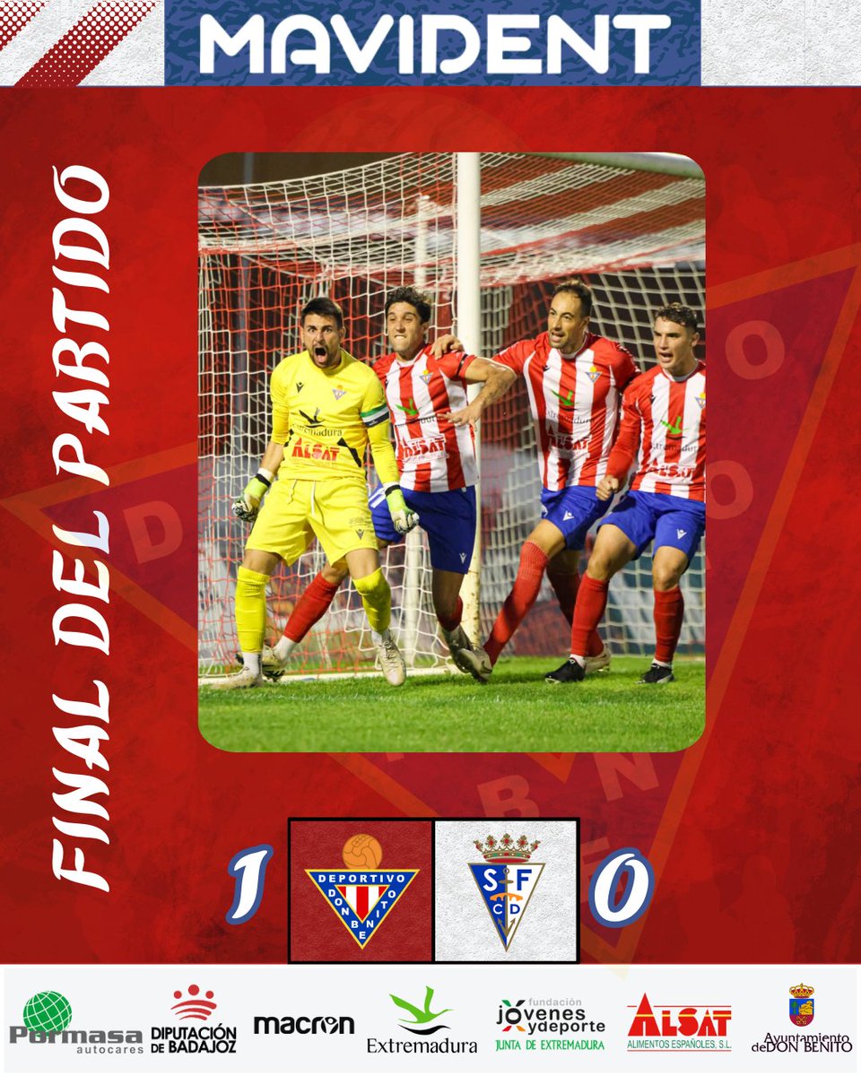 CD DON BENITO 1⃣ - 0⃣ SAN FERNANDO CD

FINAAAAAAAAAAL DEL PARTIDOO EN EL VICENTE SANZ, SUMAMOS TRES PUNTAZOS. EL EQUIPO SABE SUFRIR Y CONSIGUE UN NUEVO TRIUNFO +3⃣