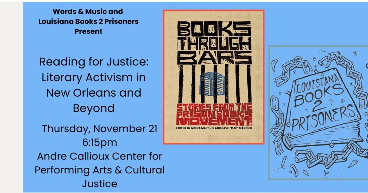 Reading for Justice: Literary Activism in New Orleans and Beyond this Thursday, November 21 at the Andre Cailloux Center for the Performing Arts at 6:15pm as part of the Words and Music Festival. 

Free &amp; open to public; donations gratefully accepted.

eventbrite.com/e/reading-for-…