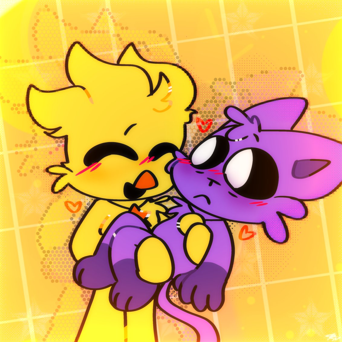dogday_o's tweet image. COOLCCTAATT🌙⭐️

#SmilingCritters #CatNap #KickinChicken #art #fanart 
(this is like the first time i draw kickin sorry- i also tried a diff artstyle :))