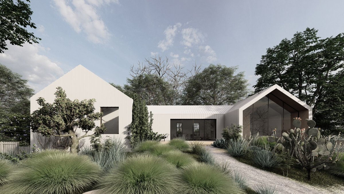 We know ultra-modern design isn't for everyone, and love collaborating with you to bring your vision to life. This modern farmhouse offers a smooth transition from traditional to contemporary by introducing a timeless color palette and simplifying the classic gable roof structure