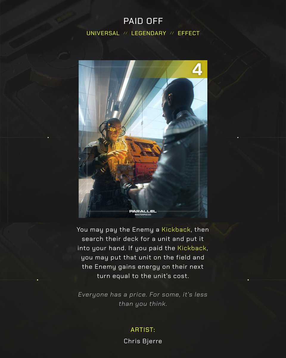 BrasilianKid10's tweet image. ‼️ @ParallelTCG aftermath reveal ‼️

4 cost LEGENDARY effect 

Will you pay the kickback to play ANY unit from the enemy’s deck??

Manifest now LIVE, public sale Nov 23, playable Nov 25

Let me know your thoughts on this card below for a chance to win a FREE aftermath pack