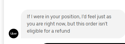 MaxMinions's tweet photo. @Uber_Support 
Trying to figure out why my delivery person gets to not drop off my add-on order, and be recorded not dropping off both my orders, but I have to go ahead and eat the cost of this because: https://t.co/hDgKYPVBWs