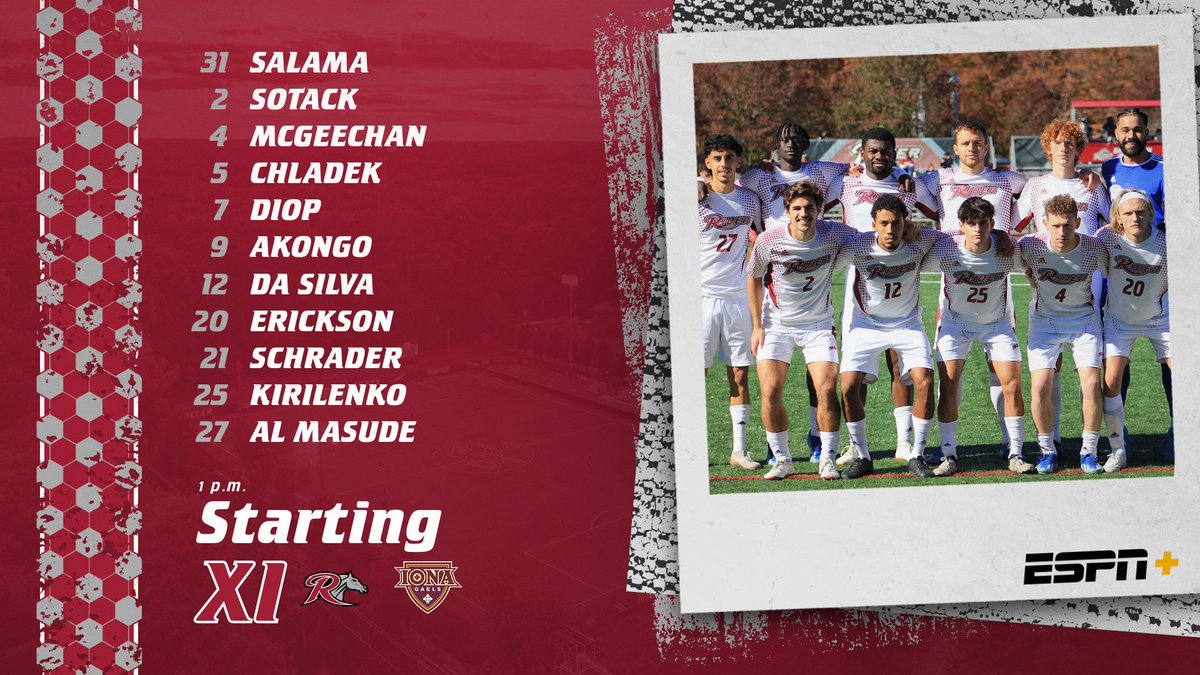 Starting XI in the MAAC Championship Game at Iona

Kickoff at 1:05 p.m. from New Rochelle

📺 ESPN+ espn.com/watch/player/_…
📊 ionagaels.com/sidearmstats/m…