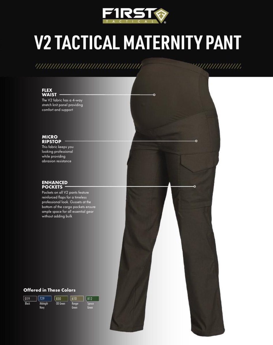 contactleftltd's tweet photo. In service now with Various UK Public Services. @FirstTacticalUS Maternity Trousers. Designed for Women
The Women's V2 Tactical Maternity Pant is a modification of our V2 Tactical Platform, purpose-built to maintain a neat, clean, and professional look with a 4-way stretch knit panel for comfort and support.

V2 Fabric Technology with two-way mechanical stretch
Double Dyed Fabric
DWR water and stain repellent finish
4-Way Stretch Elasticized Knit Panel Waist
2 Exterior Cargo Pockets
Triple Stitched on all Main Seams
2mm x 2mm Micro Ripstop