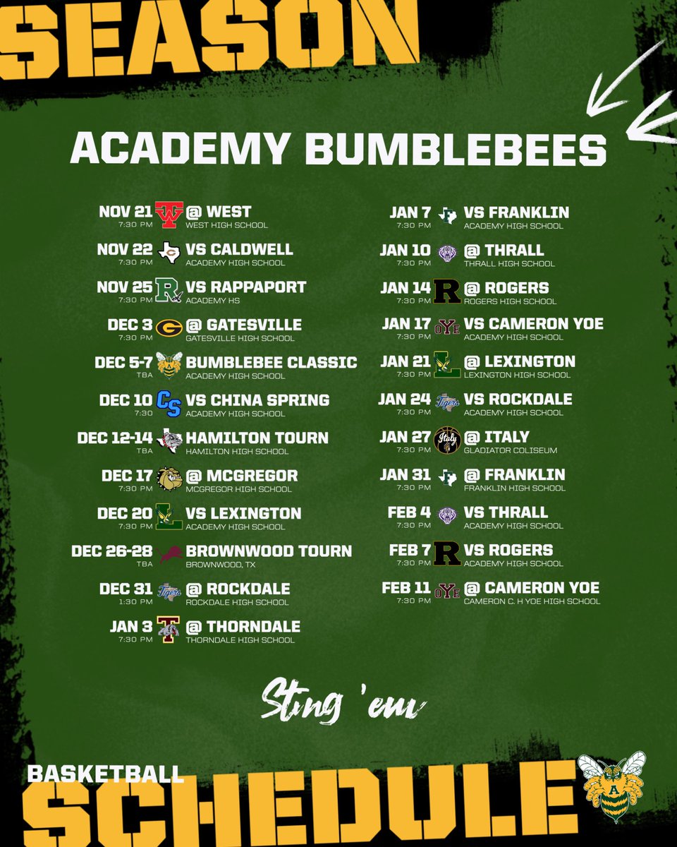 2024-25 Academy Bumblebees basketball schedule