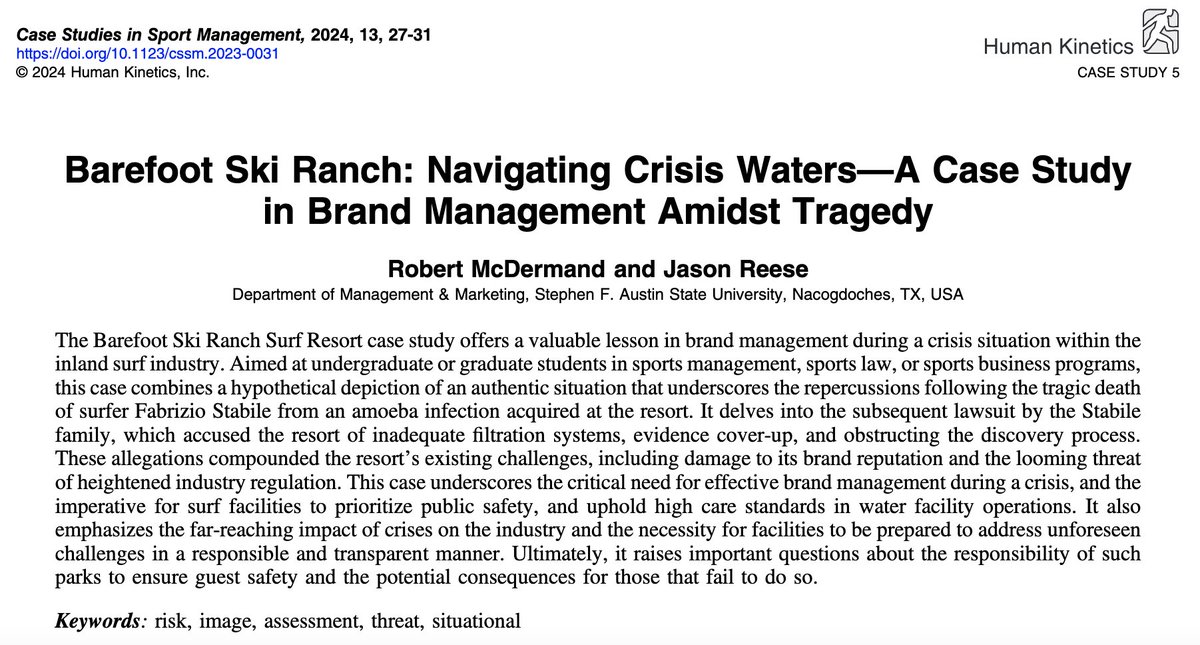 CSSM_Journal's tweet photo. 🚨New Case🚨: This case focuses on crisis communication, brand management, and some legal perspectives around risk assessment and mitigation following a real tragedy at a surf resort. #CSSM
https://t.co/lbSNugPlSj https://t.co/aG9WUISqg1