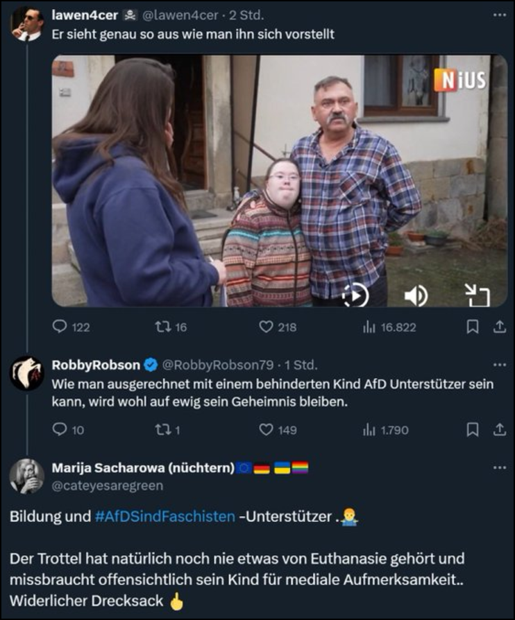 Sehr geehrter Herr Niehoff <a href="/IchBinsGarNet/">IchbinsFeinet 🇩🇪🦅</a>,

bitte überlegen Sie, ob das nicht eine Anzeige wert wäre.

<a href="/cateyesaregreen/">Marija Sacharowa (nüchtern)🇪🇺🇩🇪 🇺🇦🏳️‍🌈</a> (Marija Sacharowa) am 16.11.2024, Screenshot von <a href="/ernsterjuenger/">Max Stirner</a>.

Liebe Grüße aus der #Honigwabe