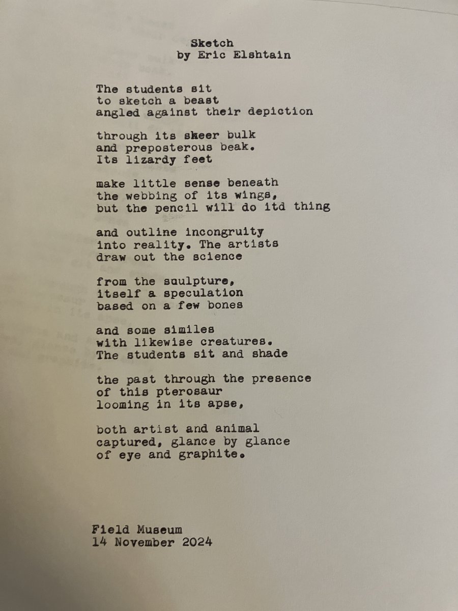 Written (with typos) while watching high school art students sketch the perched quetzalcoatlus @fieldmuseum