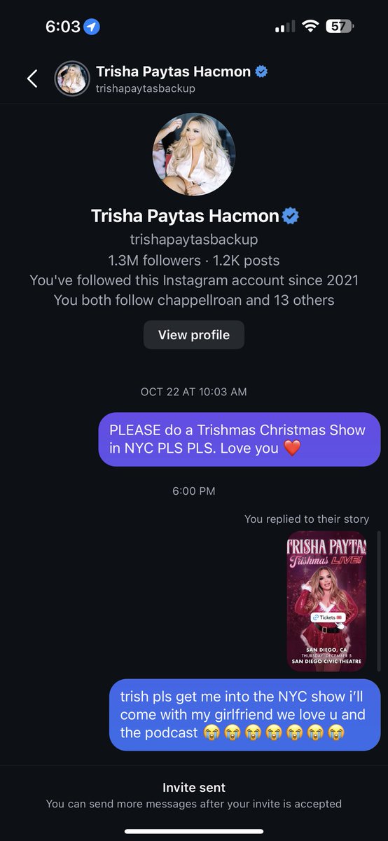 KellyAnneSwift's tweet photo. Back to ask @trishapaytas for tickets to the NYC show that dropped AFTERR my request 😭 or just the ability to buy some that aren’t marked up 4x on resale 😭❤️❤️🥹🥹 https://t.co/P2WWgYs1e6