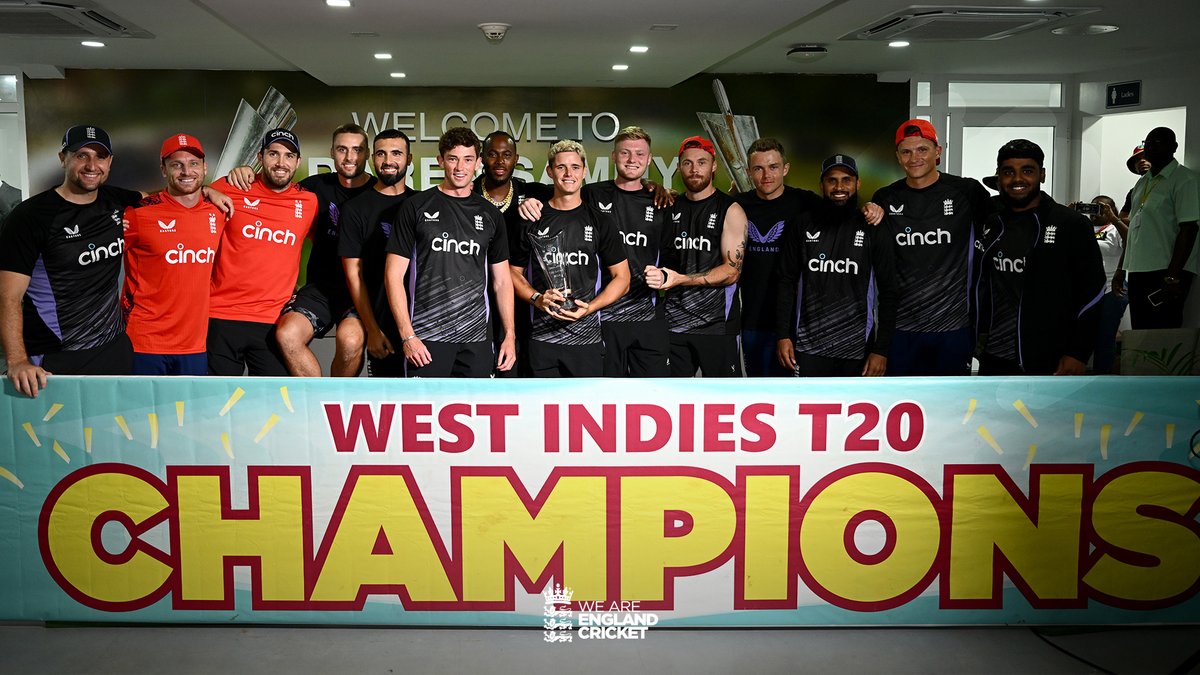 A wet way to finish, but we claim the trophy at the end of the T20I series! 🏆 

🌴 #WIvENG 🏴󠁧󠁢󠁥󠁮󠁧󠁿 | #EnglandCricket