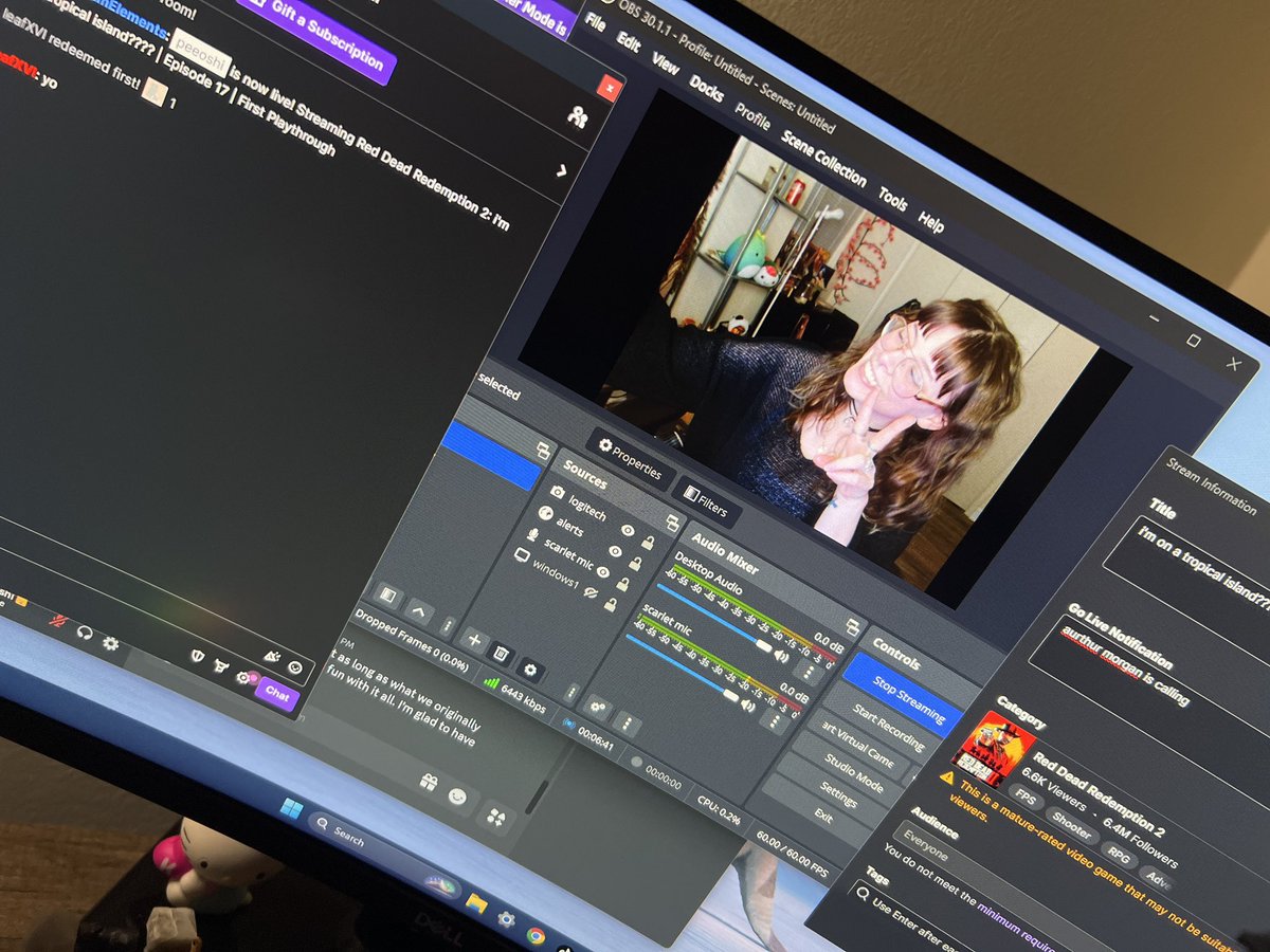 peeoshi_'s tweet photo. come say hi in chat!!
we’re playing #RedDeadRedemption2 and we’re on a tropical island?? what’s a cowboy doing here? 
#smallstreamer #girlgamer
https://t.co/oEqdviOW7q https://t.co/2tg5HQ0RXG