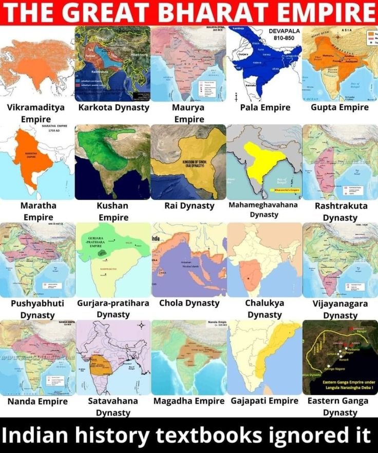 TechButthead's tweet photo. Our GREAT #Bharat (#Hindustan) History has Below Great #Hindu KINGS/Dynasties,

BUT British Colonizers/our Nehruvian--Khangress #EducationSystem only TAUGHT us ABOUT just the Muzzlim INVADERS of only #Moguls etc.......

SHAME on our "Indian Education System" introducers few DECADES ago :- 

1) #RAMAYAN

2) #Mahabharat

(Mind you guys, RAMAYAN & Mahabharat were Verrryyy much our #HISTORY, not a #Mythology......PERIOD)

3) Haryankas (544-413 BCE) 
    FOUNDER :- Bimbisara 
    CAPITAL :- Rajgriha later Pataliputra)

4) Shishunaga (413-345 BCE) 

     FOUNDER :- Shisunaga 
     CAPITAL :- Rajgir

5) Nanda (345-321 BCE) 

     Mahapadmananda
     Pataliputra

6) Maurya (321-185 BCE)

     Chandragupta Mourya
     Pataliputra

7) Shunga (185-75 BCE)

     Pushyamitra 
     Shunga 

8) Kanva (73 -26 BCE) 

     Vasudeva Kanva 
     Pataliputra

9) Gupta (240-550 CE)

     Sri Gupta
     Pataliputra

10) Pandyan (550-1350 CE) 

       Koon Pandiyan(south Pandya) 
       Kadunkoen(Central Pandya)
       
       Korakai->Madurai->Tenkasi->Tirunelveli...

11) Chola (300s BCE–1279 CE)

       Vijayalaya Chola
       Puhar & Thanjavur

12) Satavahana (271 BCE-220 CE)

       Simuka,
       Prathishtanapuram & Amaravathi

13) Kushan (80-125 CE)
       
       Kajula Kadaphis
       Bagram, Peshawar, Taxila, Mathura

14) Pallavas (272-885 CE)

       Simhavishnu
       Kanchipuram
       
15) Chalukyas (543-753 CE)

       Pulakeshin-1
       Badami

16) Rashtrakutas (735-982 CE)
       Dantidurga
       Manyakheta

BUT
BUT
BUT
Our "#EDUCATION System" Glorified only the Following Alien INVADERs in our #Textbooks :- 

17) Slave (1206-1290 CE)

18) Khilji (1290-1320 CE)

19) Thuglaq (1320-1413 CE)

20) Lodhi (1451-1526 CE)

&
MOST taught/GLORIFIED Muzzlim INVADERS in our EDUCATION System
were

21) Moguls (1526-1857)

(Courtesy :- https://t.co/56L0g4oK8r )

😢 😢 😢 😢 😢 😢 😢 😢 😢 😢 😢 😢 😢 😢 😢 😢
