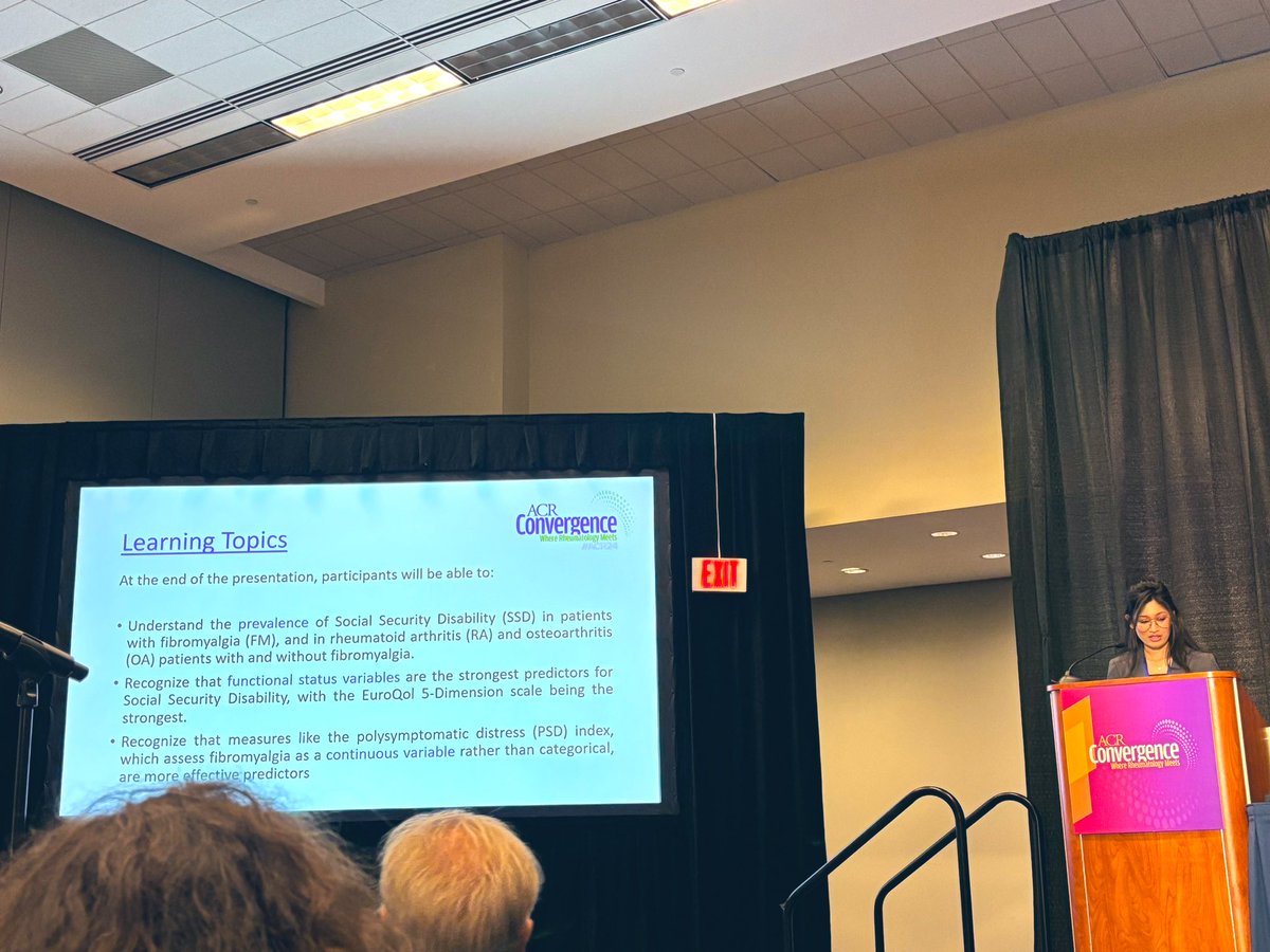 shreenagandhi's tweet image. Such an incredible experience giving my first talk at #ACR2024 on #SocialSecurityDisability rates in patients with #Fibromyalgia and its #predictors!

Key takeaways: 
➡️ #SSD rates in #FM are lower compared to #rheumatoidarthritis and #osteoarthritis. 
➡️ SSD rates increase for…