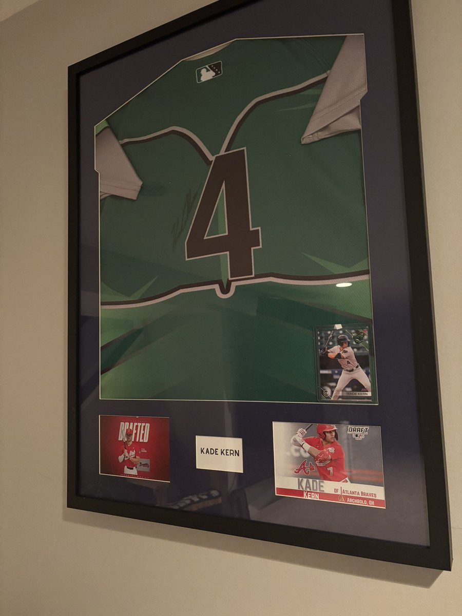 theseilers's tweet photo. Some Archbold ⚾️ history is now hanging on the walls in my basement.👇🏻

Jerseys signed by the 3 Archbold guys who have been drafted by the MLB. 🔥 

#JeronWilliams #KadeKern #EdGrime https://t.co/D4yS8FQFnK
