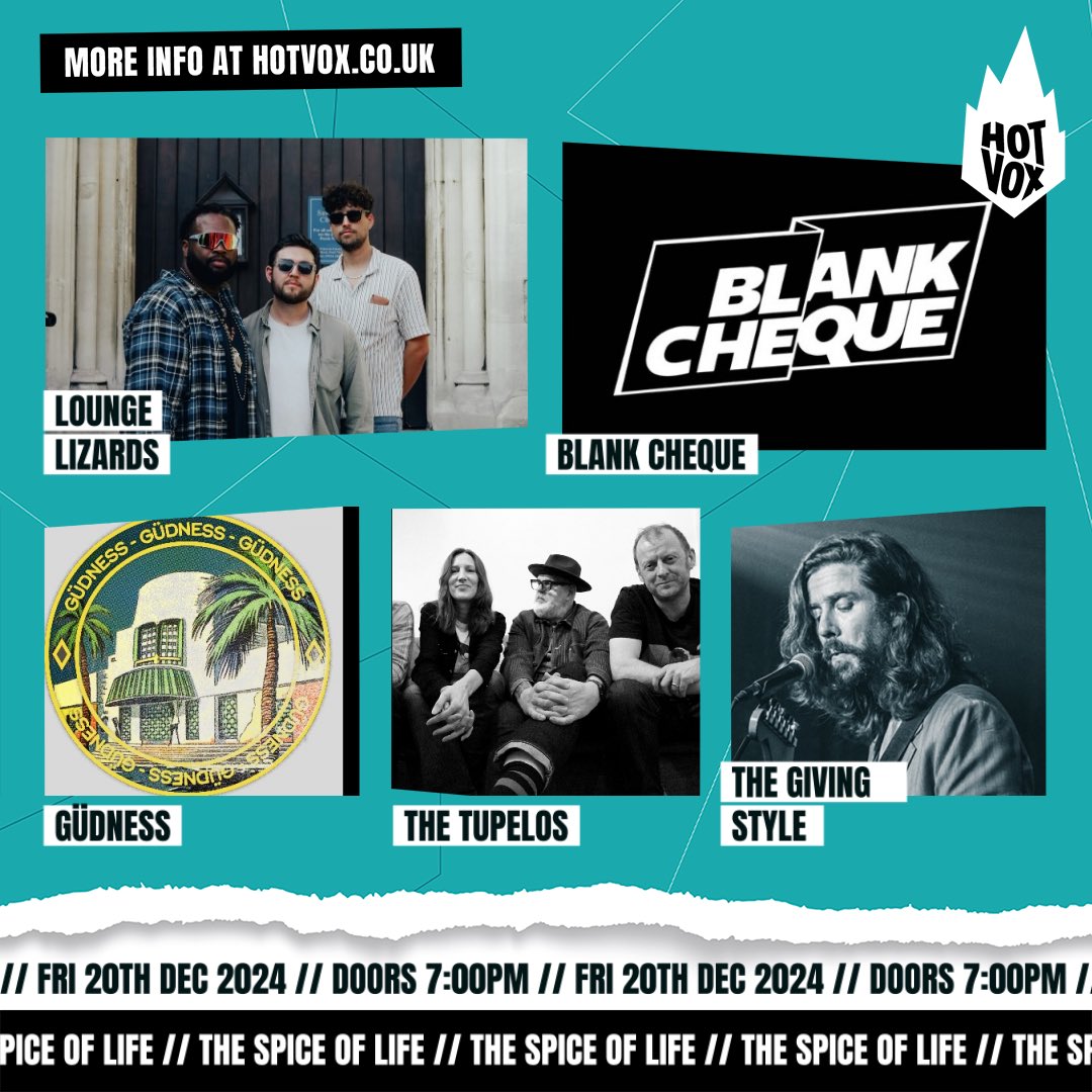 Last time we’re playing in 2024!

The Spice of Life, Soho

Friday Dec 20th

hotvox.co.uk/event/126677/

<a href="/Hot_Vox/">HOT VOX</a> 
<a href="/SpiceOfLifeSoho/">The Spice</a>