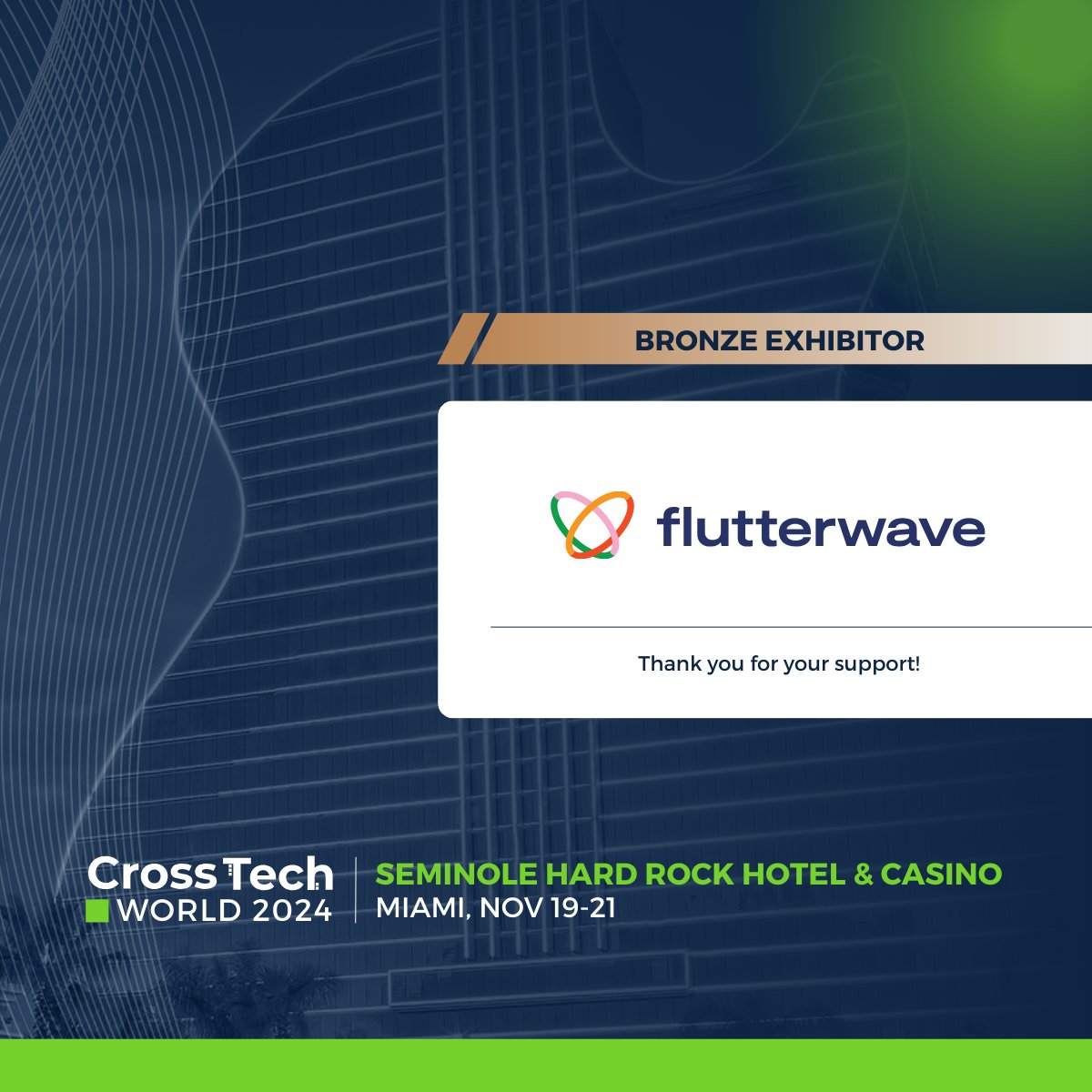 crosstech_'s tweet image. We are proud to announce our Bronze Sponsor, Flutterwave! 🔔

🚀 Register now for CrossTech World 2024 which will take place November 19 - 21 at Seminole Hard Rock Hotel, Hollywood - Florida 🎸.
crosstechpayments.com/crosstech-worl…

#CrossTechWorld2024 #CrossTech2024 #CrosstechConference2024