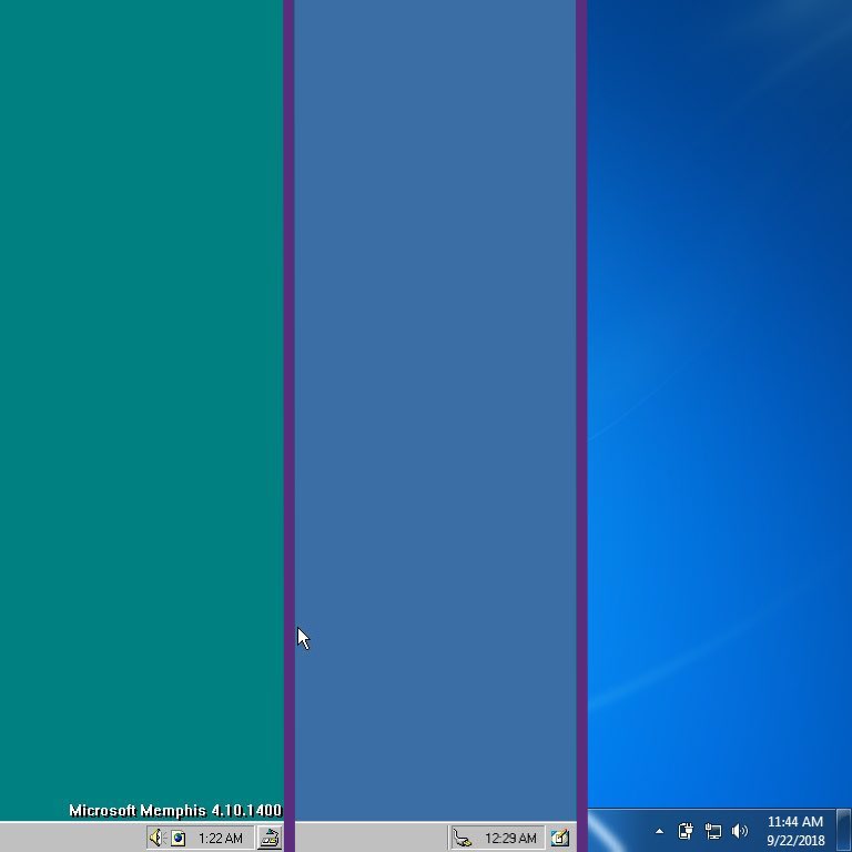 wowstartsnow's tweet photo. Windows 98 build 1400, from February 1997, introduced a Show Desktop button in the bottom right of the Taskbar. Removed shortly after, it was tested again in early builds of Windows 2000. However, it didn’t make a final release of (desktop) Windows until Windows 7 in 2009. 🤯 https://t.co/05gB8vO4C1