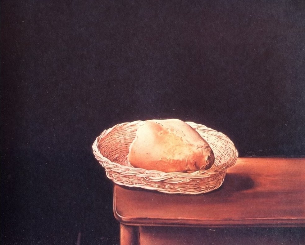 Rjamesfinearts's tweet image. Basket of Bread – Rather Death than Shame by Salvador Dali, 1945 #HomemadeBreadDay There is nothing else to see, just the bread, basket and table. Why is this image, so stripped away of detail, being presented to us? That’s what Salvador wants you to think #Kirkland #arthistory