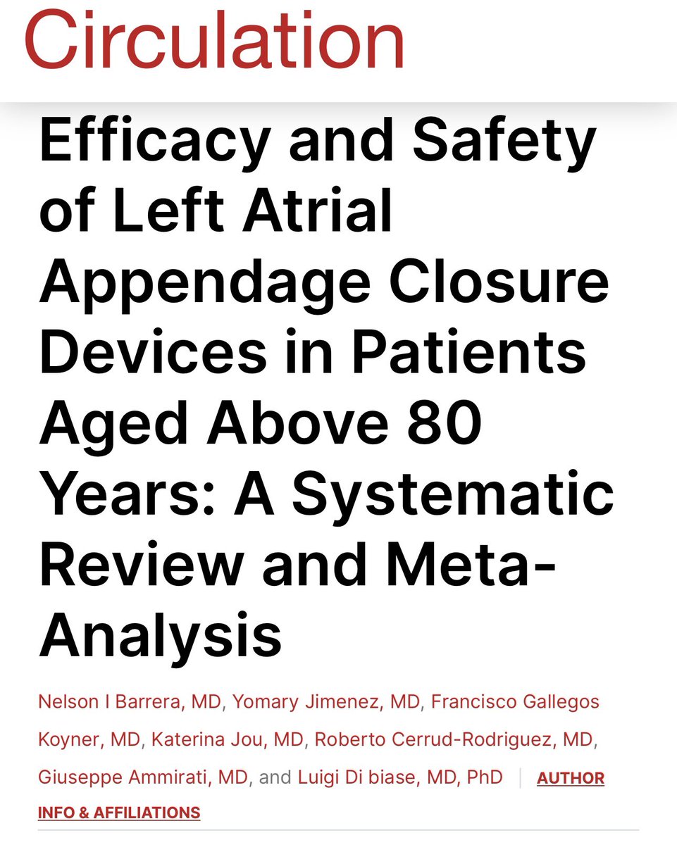 Is it safe to perform LAAO on octogenarians and older patients? Unlike previous meta-analyses, we found no significant difference in the likelihood of mortality, stroke, or pericardial complications in elderly patients compared to younger patients #AFib #LAAO
<a href="/LuigiDiBiaseMD/">Luigi Di Biase</a>