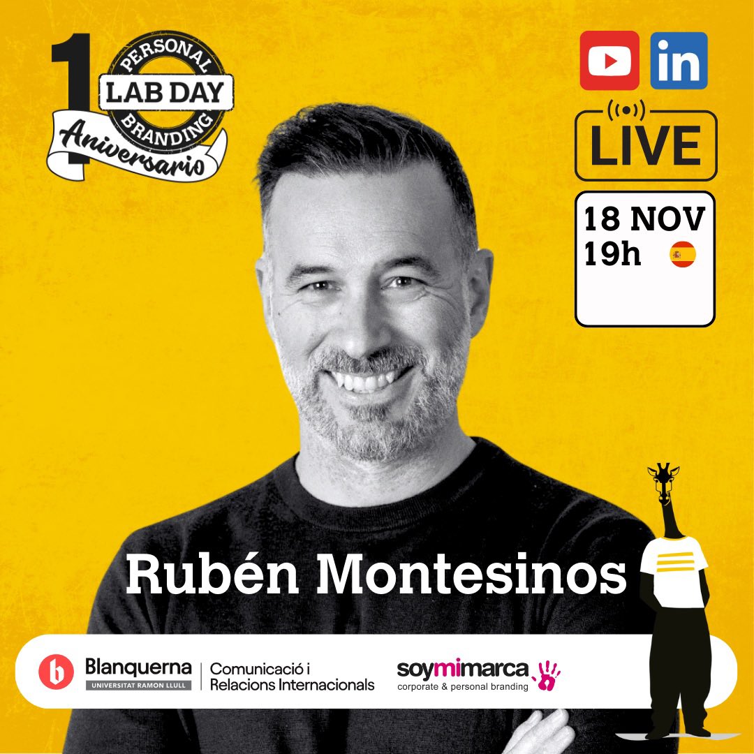 ¡<a href="/RubenMontesinos/">Rubén Montesinos</a> estará en directo en nuestro 10º aniversario! 🎉 📷 ¡gracias, Rubén! 📷 

Síguelo aquí: linkedin.com/events/7262559…

#PersonalBrandingLabDay #DíaDeLaMarcaPersonal #PBLabDay2024 #MarcaPersonal #RubenMontesinos