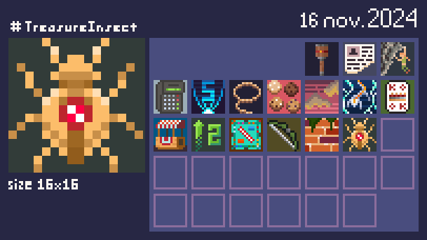 kaslipko's tweet photo. @Pixel_Dailies #pixel_dailies #pixelart #aseprite #treasureinsect https://t.co/1HV9M14dut