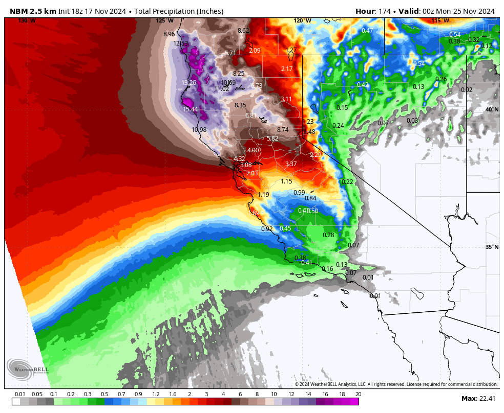Getting concerned about potentially significant flooding in parts of Northern California and Oregon next week due to an intense, long-duration atmospheric river, which could bring up to 24 inches of rain.

A Category 5 atmospheric river is possible. Stay tuned.
