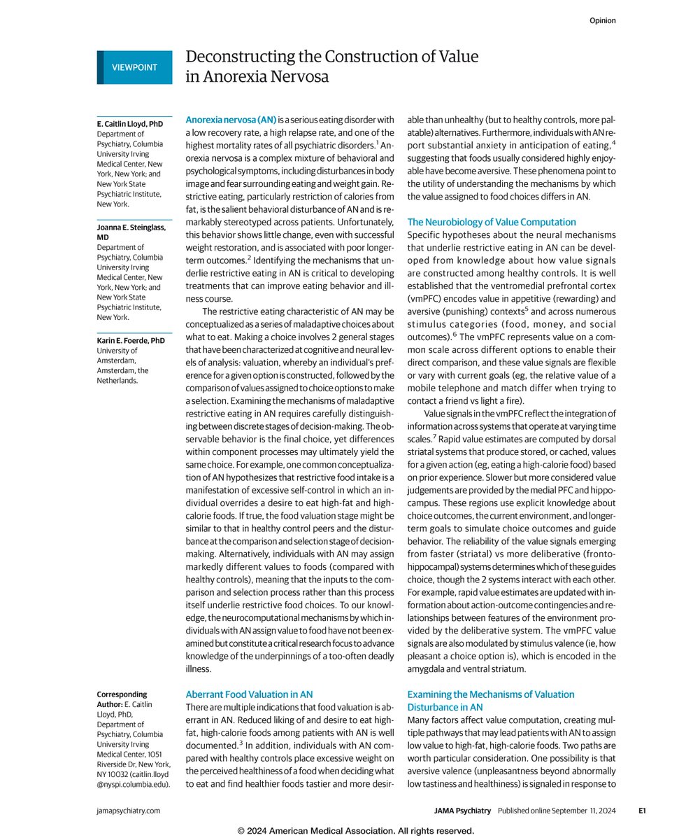 Viewpoint describes the importance of understanding the neurocomputational mechanisms by which individuals with anorexia nervosa assign value to food. ja.ma/3YDRWrU