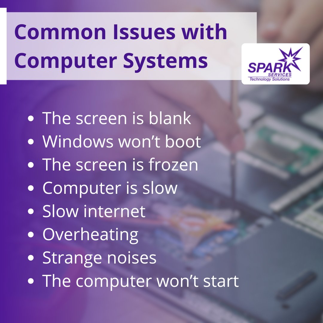 sparkitservices's tweet image. Problems in computers can occur due to malfunctioning of a program or due to the Windows operating system itself.
Struggling with any of the following problems?
We can help! Call us to get it solved: 918-608-8888
#computerproblems #PCissues #commoncomputerproblems