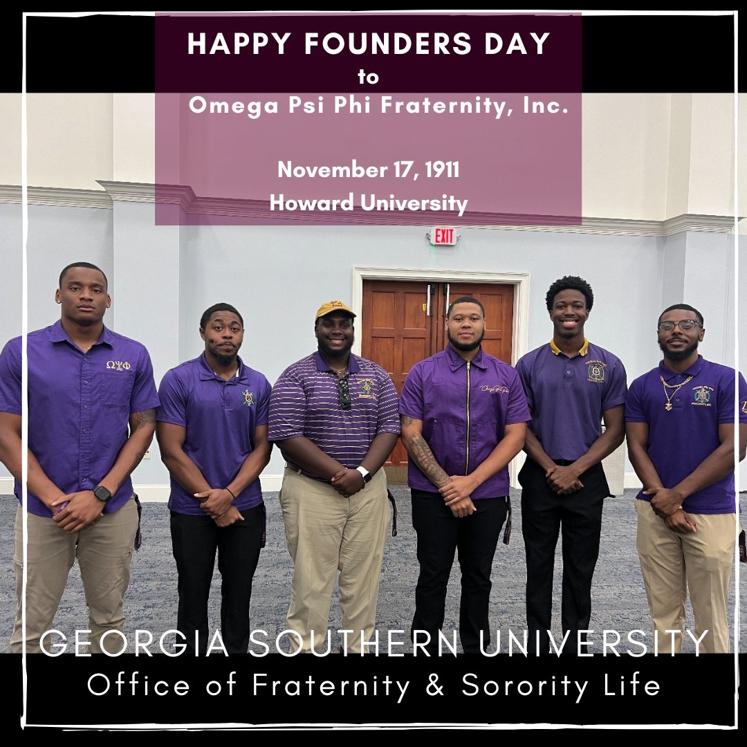 Wishing the men of Omega Psi Phi Fraternity, Inc. a happy Founder's Day! ⁠
⁠
#GSFSL #GSU #EagleNation #GS #StatesboroCampus #OmegaPsiPhi #FoundersDay