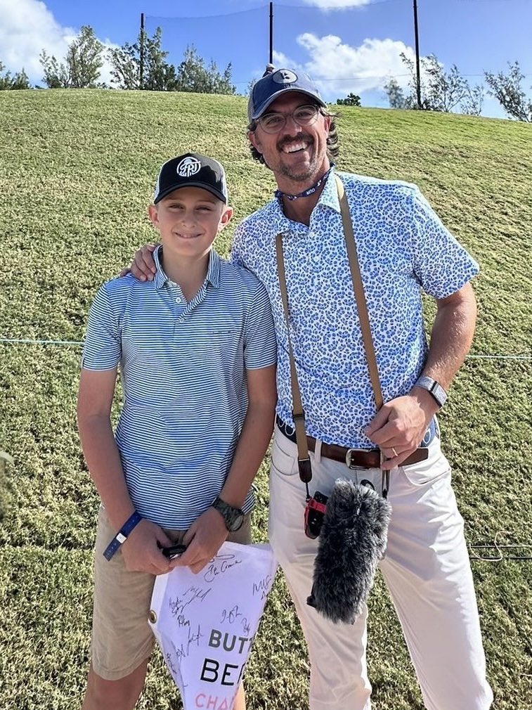 Rjones83's tweet photo. A massive thank you to George and Wesley @bryanbrosgolf at @Bermuda_Champ. Great golf, but also great inspiration for so many kids in attendance, including my own budding golfer. Signatures, fist pumps and photos mean so much to the next generation. Well played to you both. https://t.co/nznruKCvPb