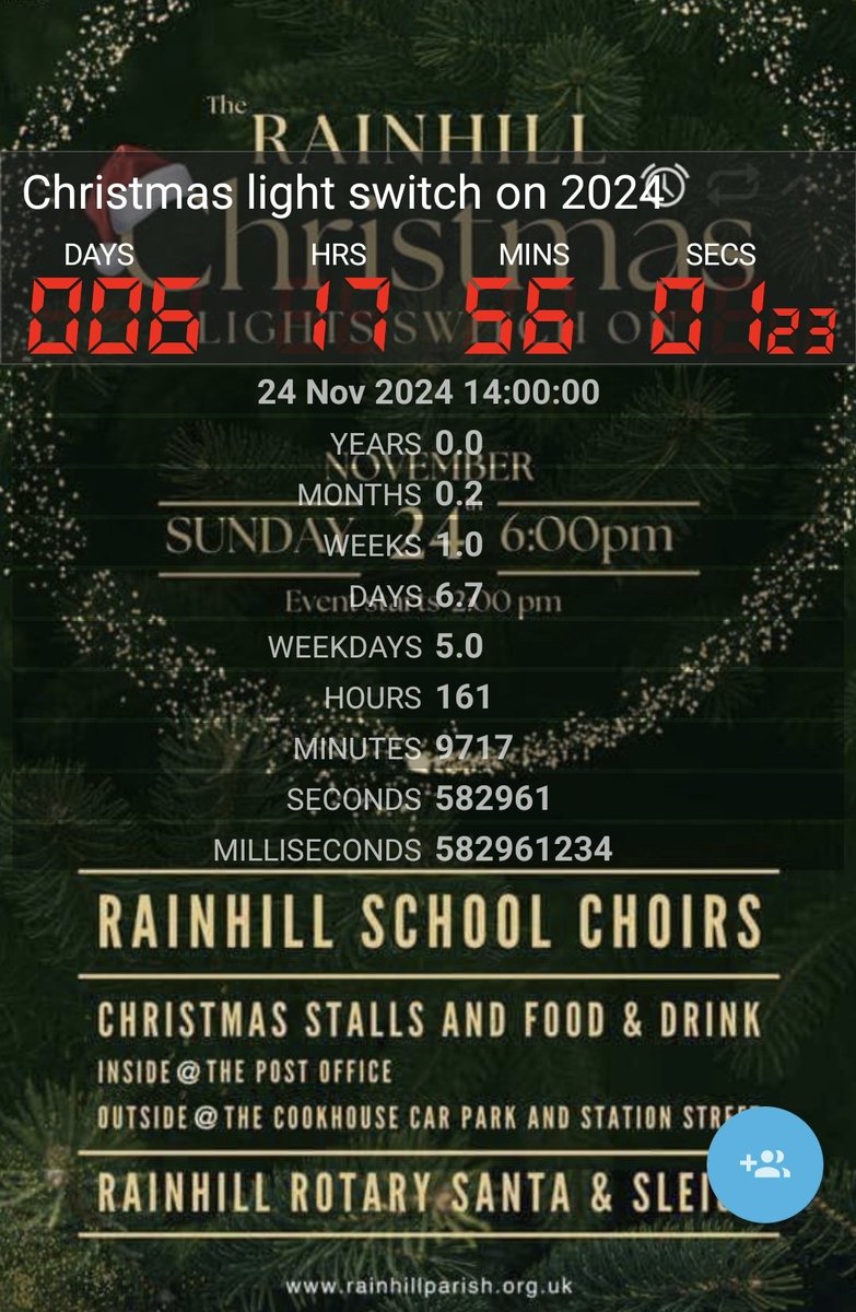Cllr Donna Greaves (@donna4rainhill) on Twitter photo 6 days 17 hours 56 minutes 1 sec until <a href="/ParishRainhill/">Rainhill Parish Council</a> Christmas light switch on 2024 - from 2pm Sunday 24th November #countdown
<a href="/ParishRainhill/">Rainhill Parish Council</a> <a href="/CllrKateES/">Kate Stevenson 💚🤍💜</a> <a href="/Tasker4MP/">James Tasker</a> <a href="/StBartsRainhill/">St Bartholomew’s Rainhill</a> <a href="/StAnnsRainhill/">Rainhill St Ann's</a> <a href="/RotaryRainhill/">Rotary Rainhill</a> <a href="/ELiverpoolRDA/">East Liverpool RDA</a> <a href="/sthelensstar/">St Helens Star</a> <a href="/OakdeneRainhill/">Oakdene Primary</a> <a href="/longton_lane/">LongtonLanePrimary</a> 6 days 17 hours 56 minutes 1 sec until <a href="/ParishRainhill/">Rainhill Parish Council</a> Christmas light switch on 2024 - from 2pm Sunday 24th November #countdown
<a href="/ParishRainhill/">Rainhill Parish Council</a> <a href="/CllrKateES/">Kate Stevenson 💚🤍💜</a> <a href="/Tasker4MP/">James Tasker</a> <a href="/StBartsRainhill/">St Bartholomew’s Rainhill</a> <a href="/StAnnsRainhill/">Rainhill St Ann's</a> <a href="/RotaryRainhill/">Rotary Rainhill</a> <a href="/ELiverpoolRDA/">East Liverpool RDA</a> <a href="/sthelensstar/">St Helens Star</a> <a href="/OakdeneRainhill/">Oakdene Primary</a> <a href="/longton_lane/">LongtonLanePrimary</a>