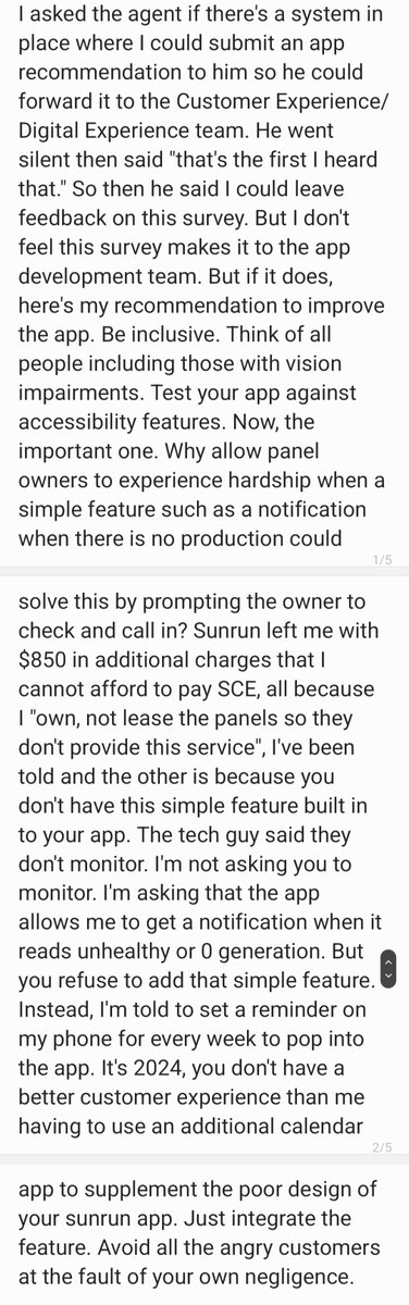 ferniiieee's tweet photo. @Sunrun Did my first of many tedious weekly calls to SunRun, at their recommendation. I have to confirm by calling in to see if my panels are producing. Then I received the survey and left this feedback. Never imagined owning panels would be this costly, draining, and time-consuming. 😣 https://t.co/wZDcRES3G7