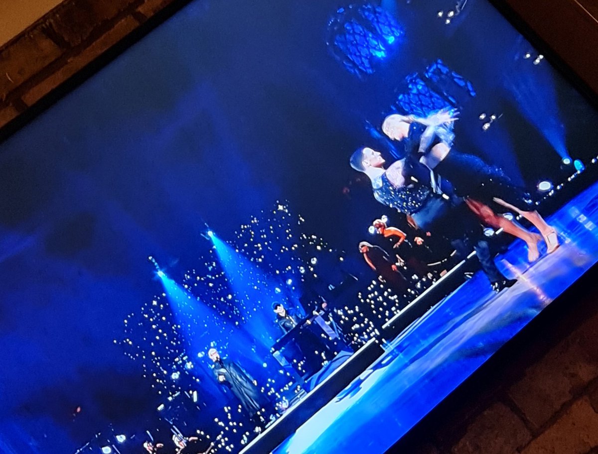 DocP01's tweet image. The exact moment my Wife @Kirstie130 became a @petshopboys fan! Nothing to do with @gorkamarquez1 in a skin tight vest flashing across the screen, after the naked torso shot on Saturday night. #giveusnormalmenachance