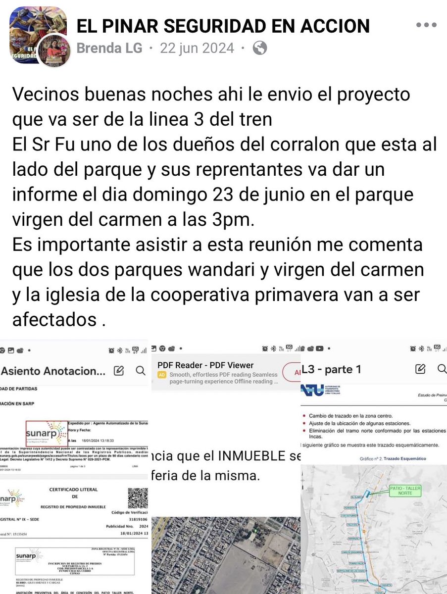 Esa zona de Comas ha sido usada en el pasado por autoridades sin consultar a los vecinos. El ex aeródromo rematado por Alan García, el parque zonal Sinchi Roca por Jorge Muñoz y nueva expropiación de ATU que afecta a cientos de familias comeñas. Facebook: facebook.com/groups/pinarse…