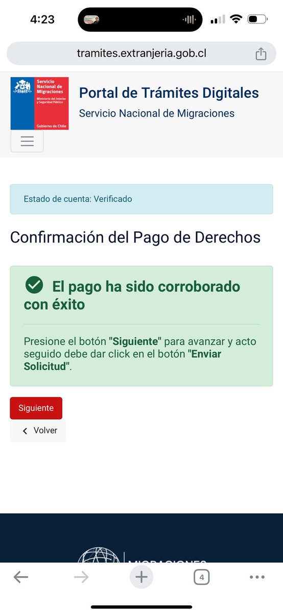 ssaulinn's tweet photo. @MigracionesCL en la Confirmación del Pago de Derechos para la nacionalidad nunca pude avanzar con el botón siguiente, alguna ayuda? https://t.co/lmElWekXVo