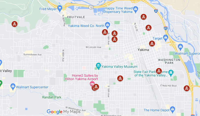WAStateHomicide's tweet photo. With 14 homicides in the City of Yakima this year, they have already passed 2023 total of 12. #homicide #murder #yakima #murdermap #washingtonstatecrime #gangland https://t.co/dD1n1gZ9TP
