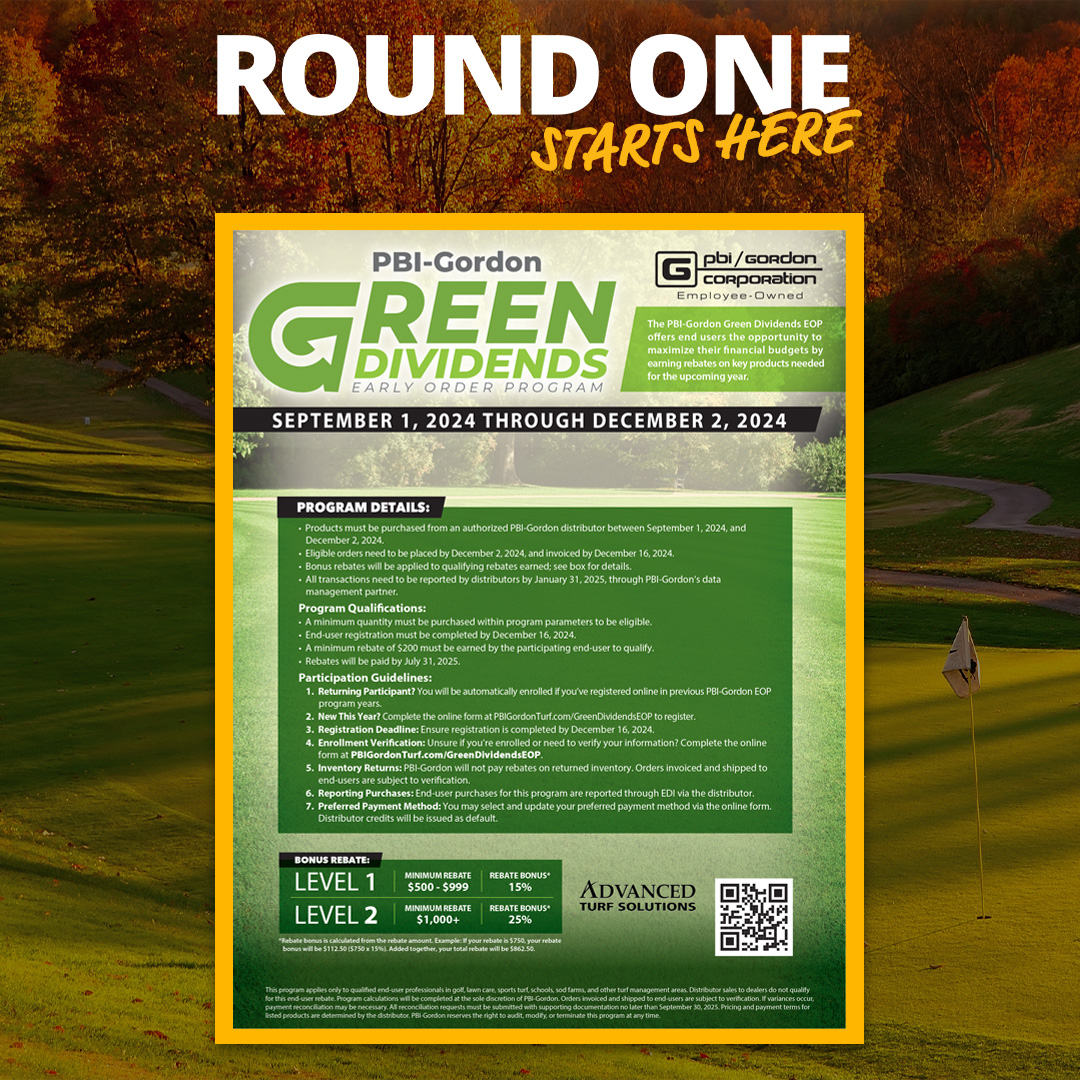 Now is the time to stock up on <a href="/PBIGordonTurf/">PBI-Gordon Turf</a>'s Arkon herbicide and other products with their Green Dividends Early Order Program. The offer is valid until Dec 2, 2024. Get the details: i.mtrbio.com/gqqzzurhiq